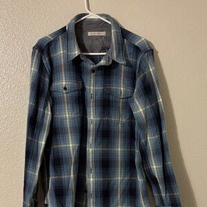 Outerknown Navy and White blanket Plaid Shirt